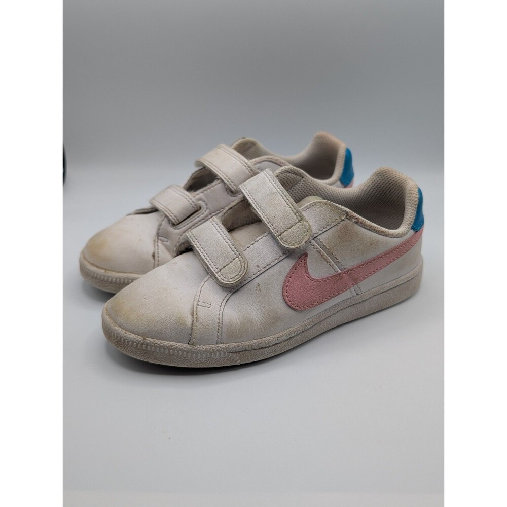 Nike Court Royale Kids Size 13 White Pink Blue Double Strap Play Sneaker